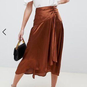 Asos Satin Midi Skirt with Buttons